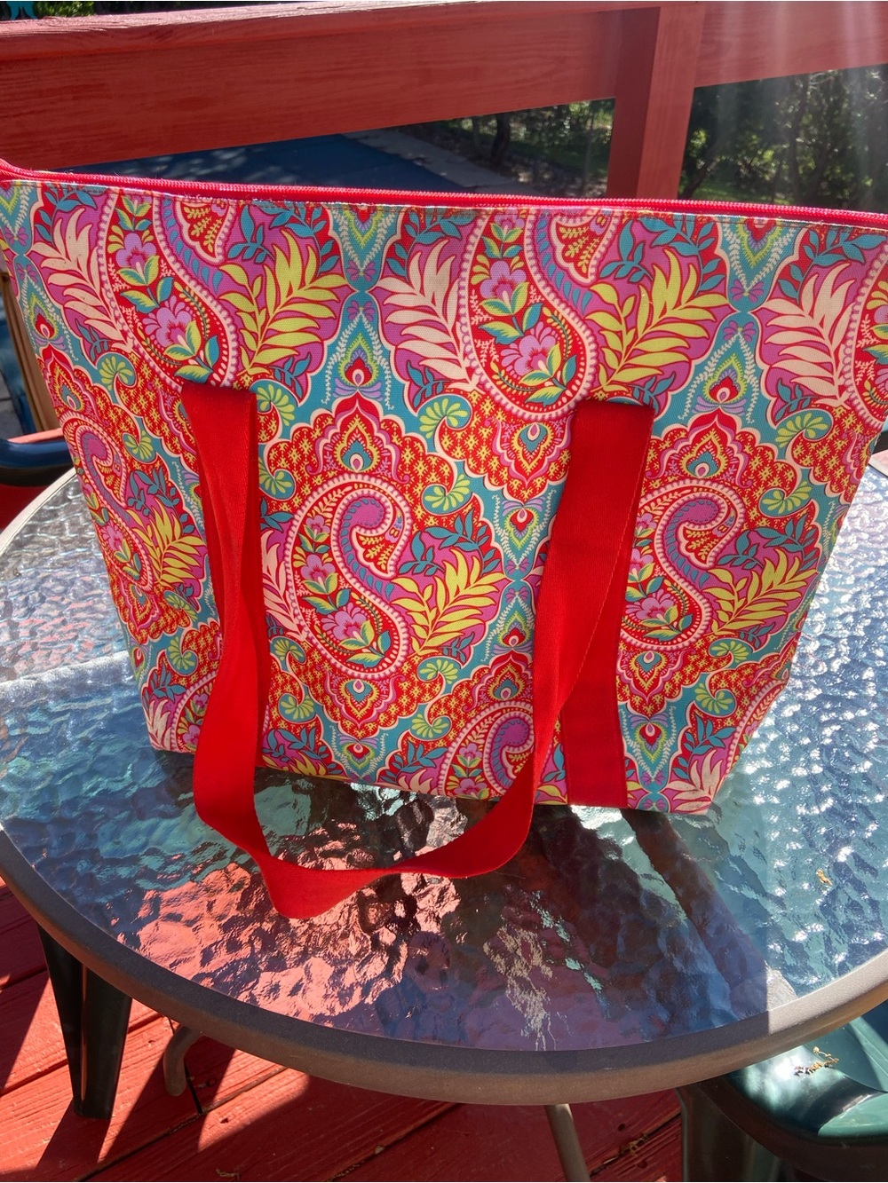 Vera Bradley Insulated Paisley Tote Cooler Bag Bright Multicolor Red Handles